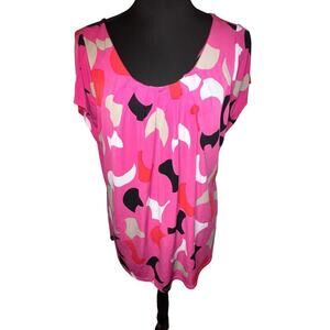 Worthington Womens Size 1X Scoop neck Pintuck Stretchy Barbie Pink Blouse Career